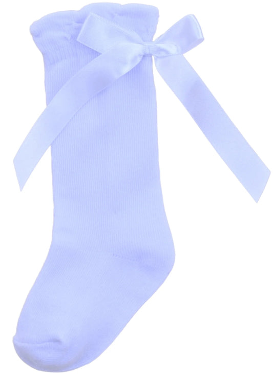 Baby Knee High Socks with Satin Bow | Classic Ribbon Socks in White (Newborn–2 Years)