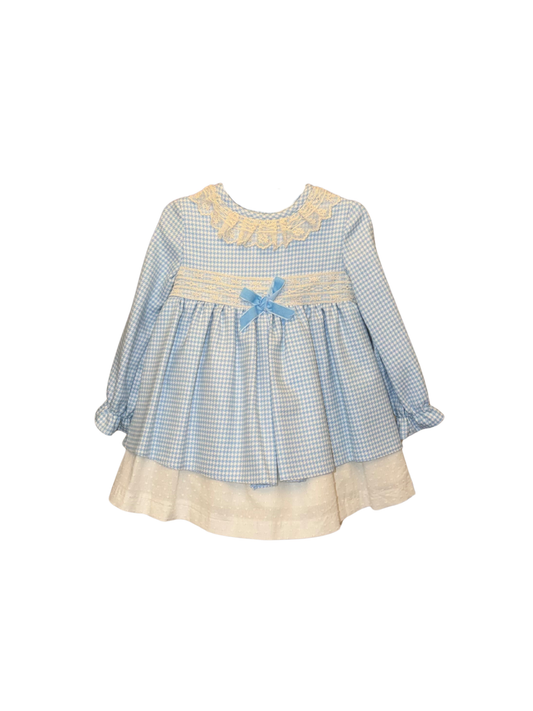Babiné Blue Houndstooth Layered Dress with Bow | Traditional Spanish Girls Outfit (2–5 Years)