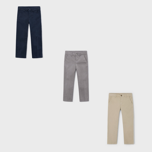 Mayoral Boys Smart Cotton Chinos | Beige, Grey & Navy Trousers (4–10 Years)
