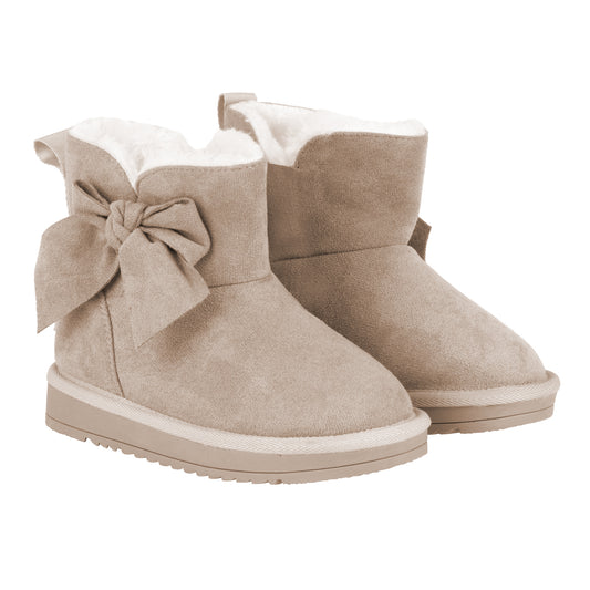 Adee 'BOWTIFUL' Beige Faux Suede Boots with Bow