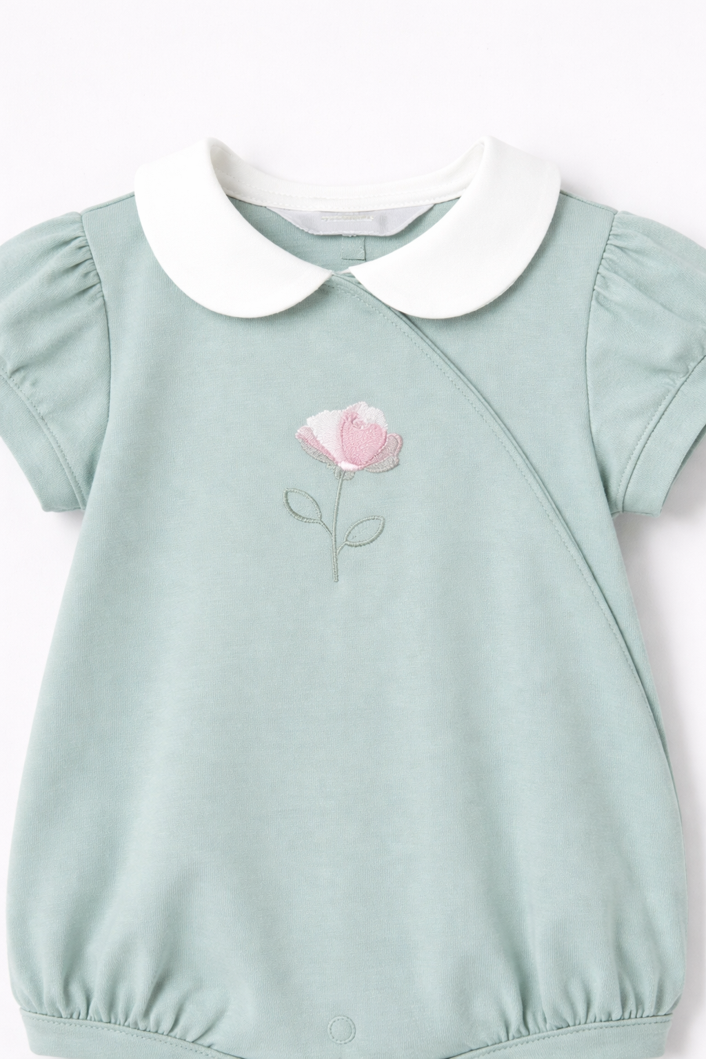 Mayoral Baby Girl Rose Romper | Sage Green Romper With Rose Applique (0M–18M)