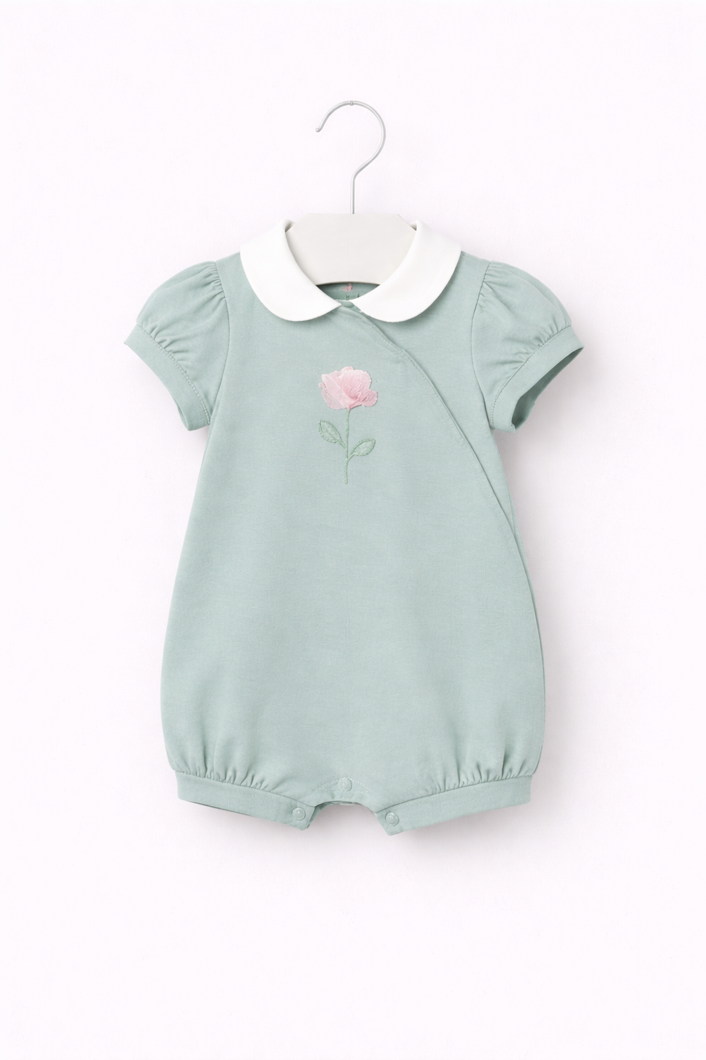 Mayoral Baby Girl Rose Romper | Sage Green Romper With Rose Applique (0M–18M)