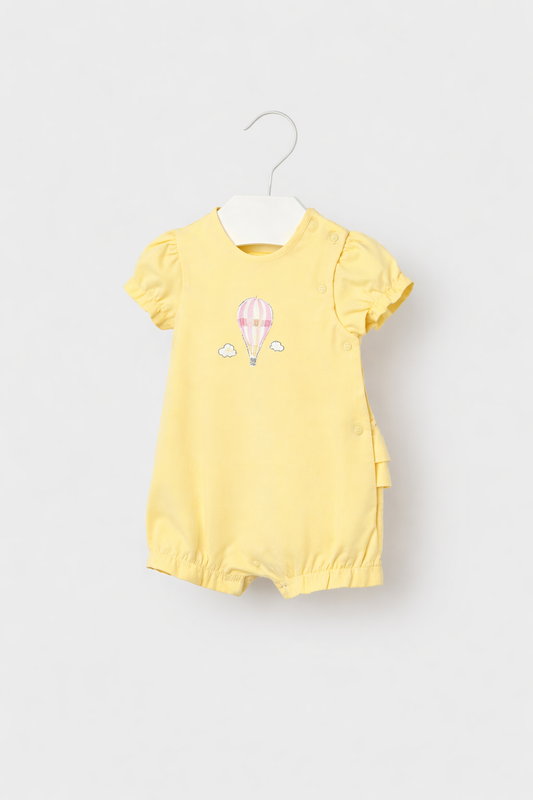 Mayoral Baby Girl Sunny Balloon Romper | Lemon Hot Air Balloon Romper (0M–18M)