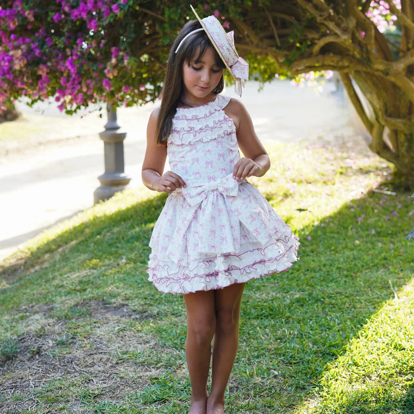 Babiné Pink Bows Summer Dress | Spanish Traditional Outfit (1–12 Years)