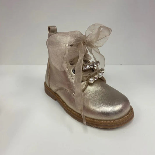 Andanines Girls Champagne Gold Leather Boots