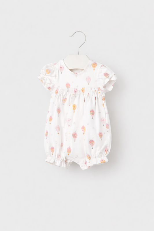 Pre-order Mayoral Baby Girl Sunny Air Balloon Print Romper | White Hot Air Balloon Print Romper (0M–18M)
