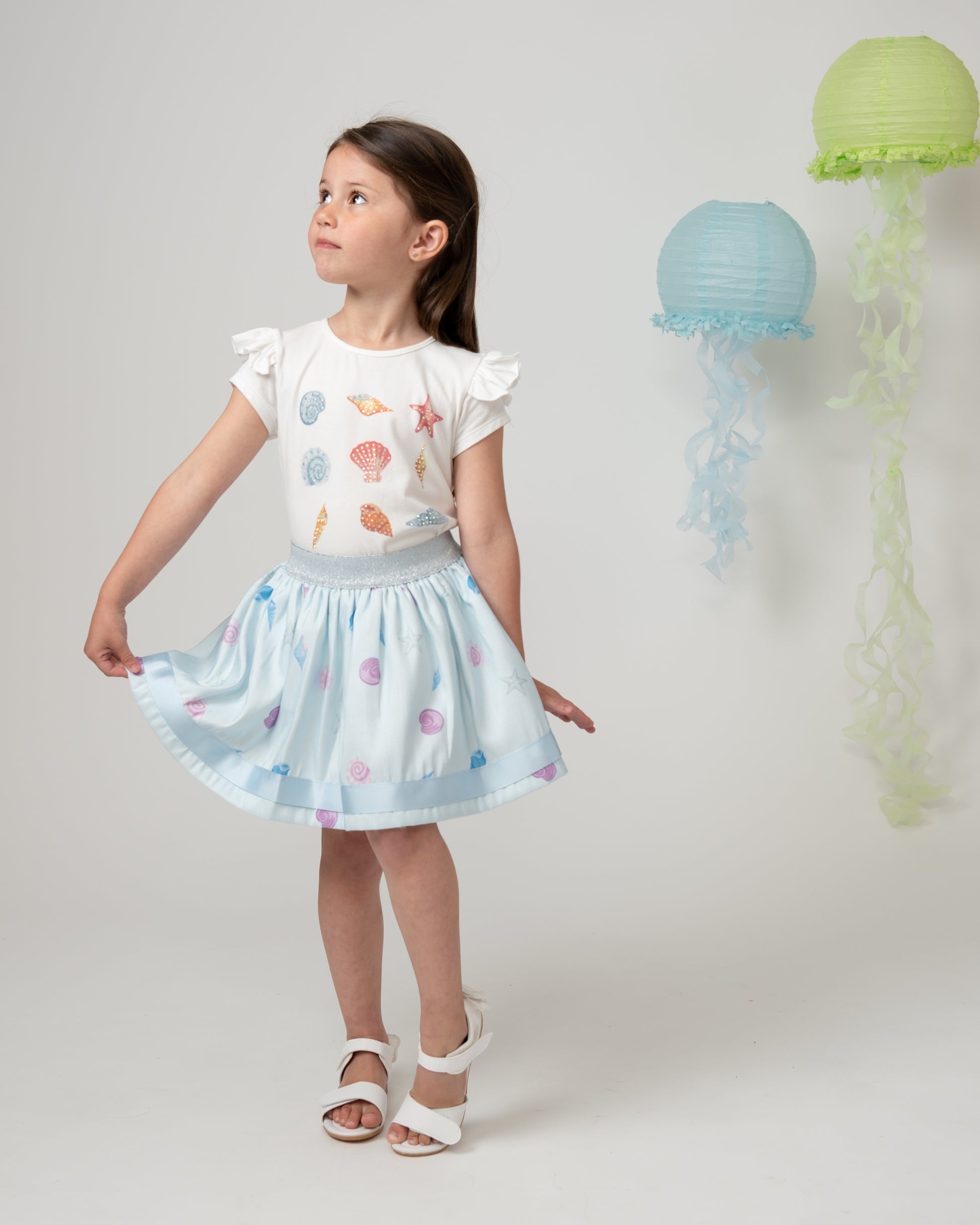 Girls Diamonte Seashell Skirt Set - littlestarschildrenswear