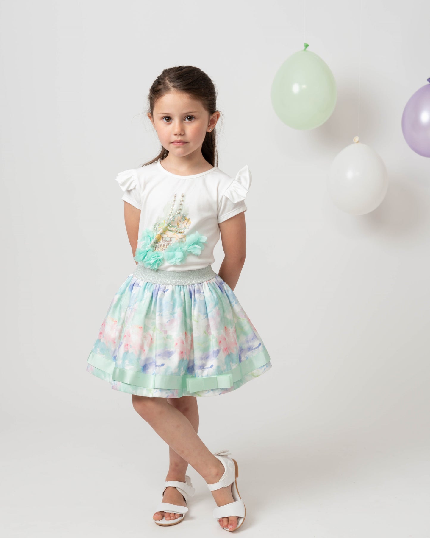 Girls Diamonte Carousel Skirt Set - littlestarschildrenswear