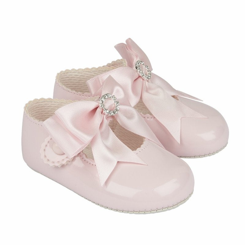 Girls Bow & Diamante Soft Sole Shoe - littlestarschildrenswear