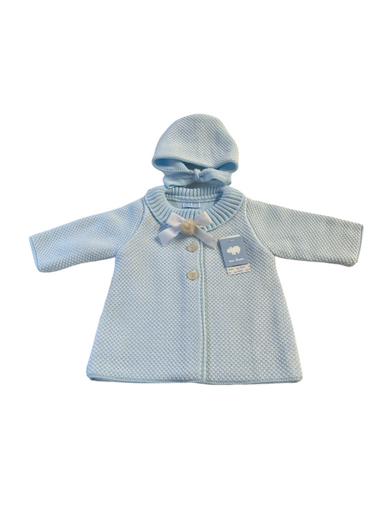 Girls Blue Knitted Coat And Bonnet - littlestarschildrenswear