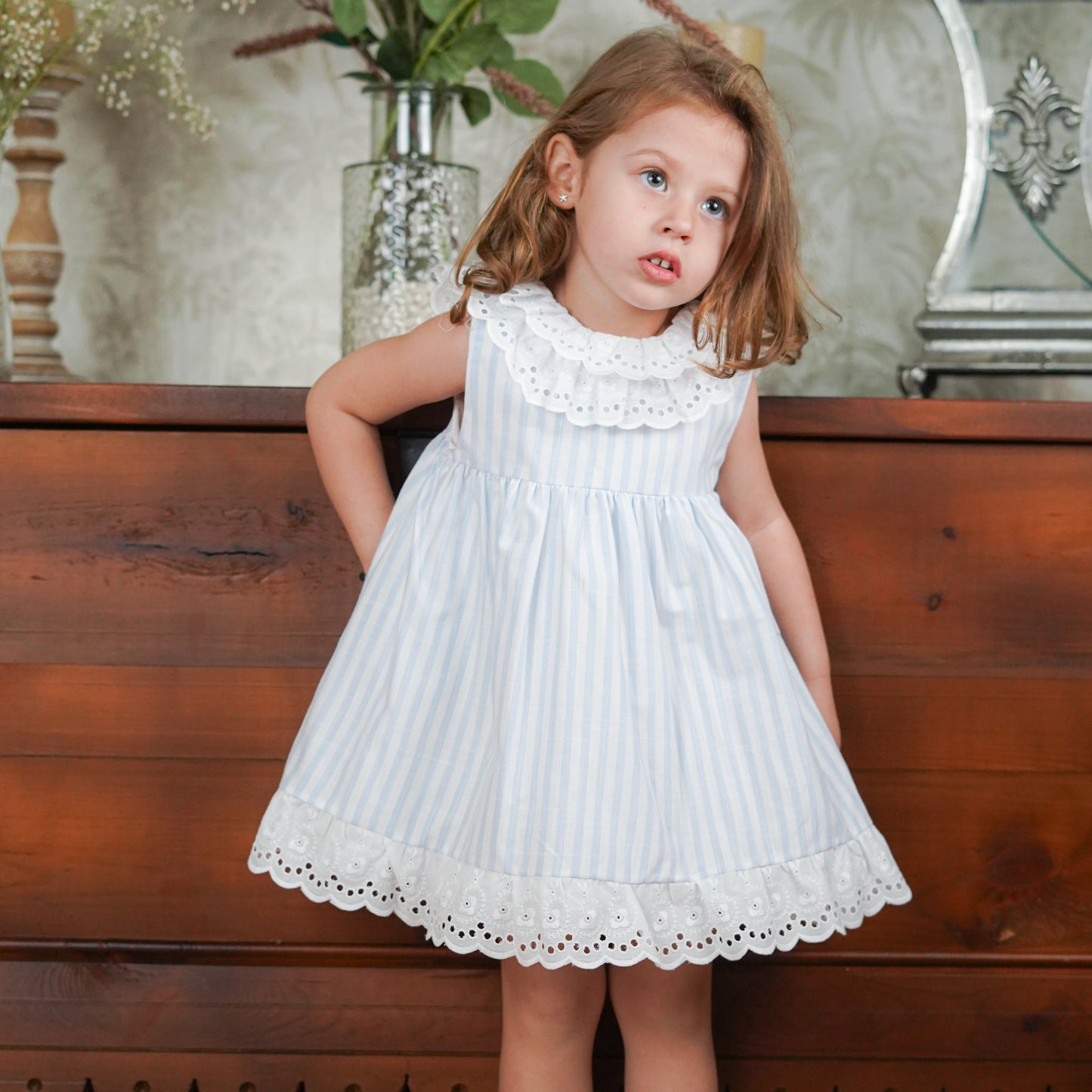 Girls Stripe Dress Blue - littlestarschildrenswear