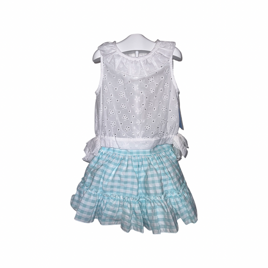 Girls Mint Gingham Skirt Set - littlestarschildrenswear
